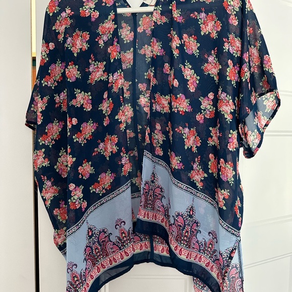 Kaileigh Tops - Kaileigh Navy Floral Kimono Blouse